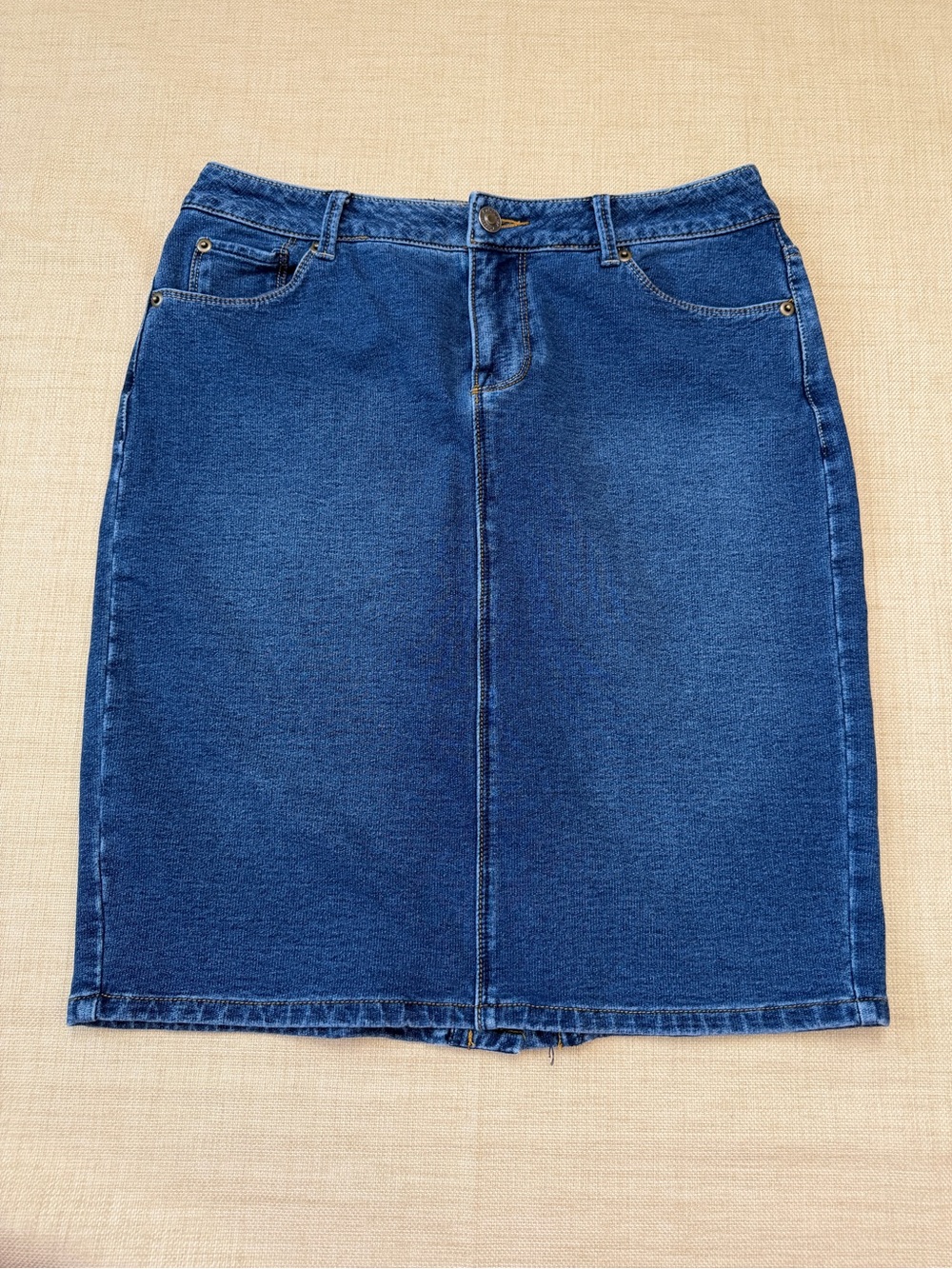 Coldwater Creek Petite Stretch Demin Cotton Midi Jean Skirt